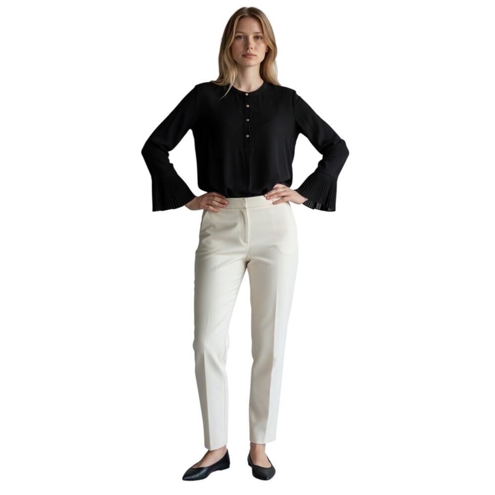 Calvin Klein Large Blouse Pleated Cuff Black Gold Buttons
